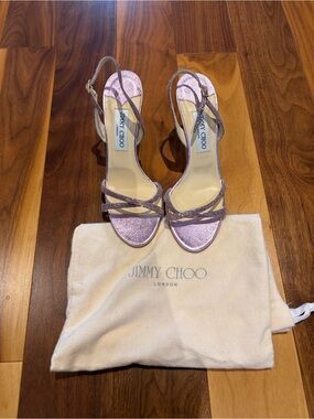 Jimmy Choo Lilac Glitter Strappy Slingback Heels